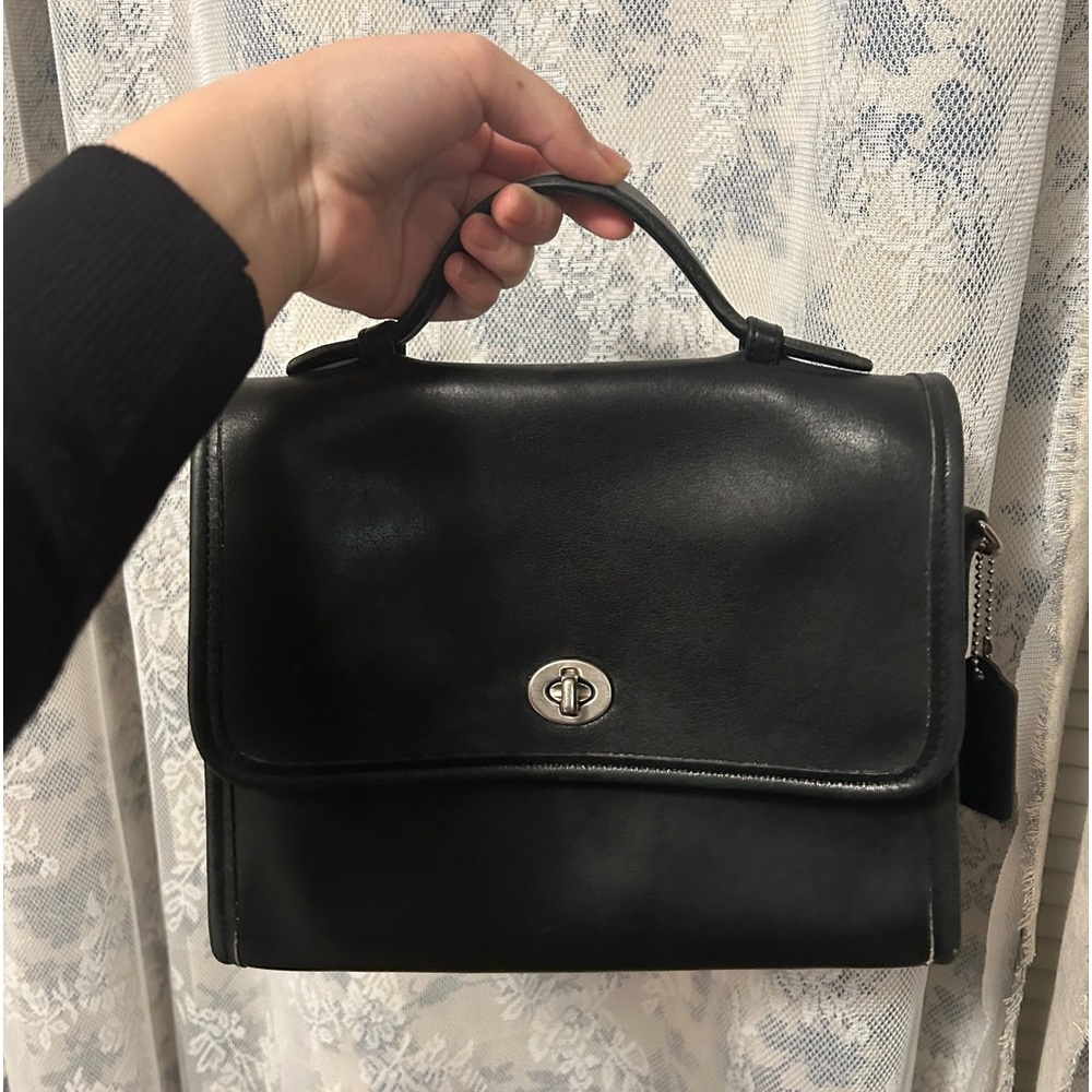 COACH Vintage 90s Court Top Handle Black Leather Crossbody Bag 9870